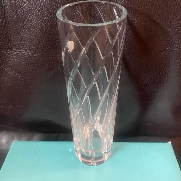 Tiffany & Co Reeds Swirl Cut Crystal Cylinder 8” Bud Vase Art Glass Germany - Picture 2 of 11